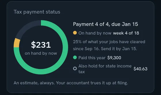 The tax ring, showing what is on hand by now, what was paid this year and what to hold for state income tax.